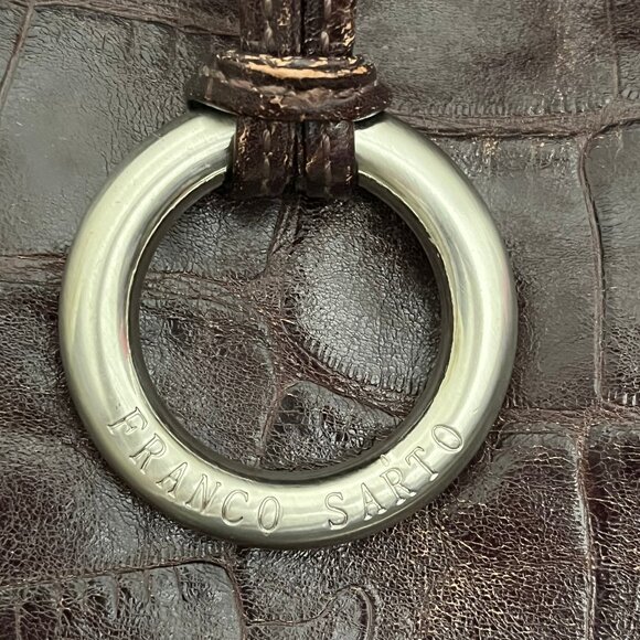 Franco Sarto Distressed Vegan Brown Glazed Embossed Croc Hobo Sholder Handbag - Picture 12 of 16